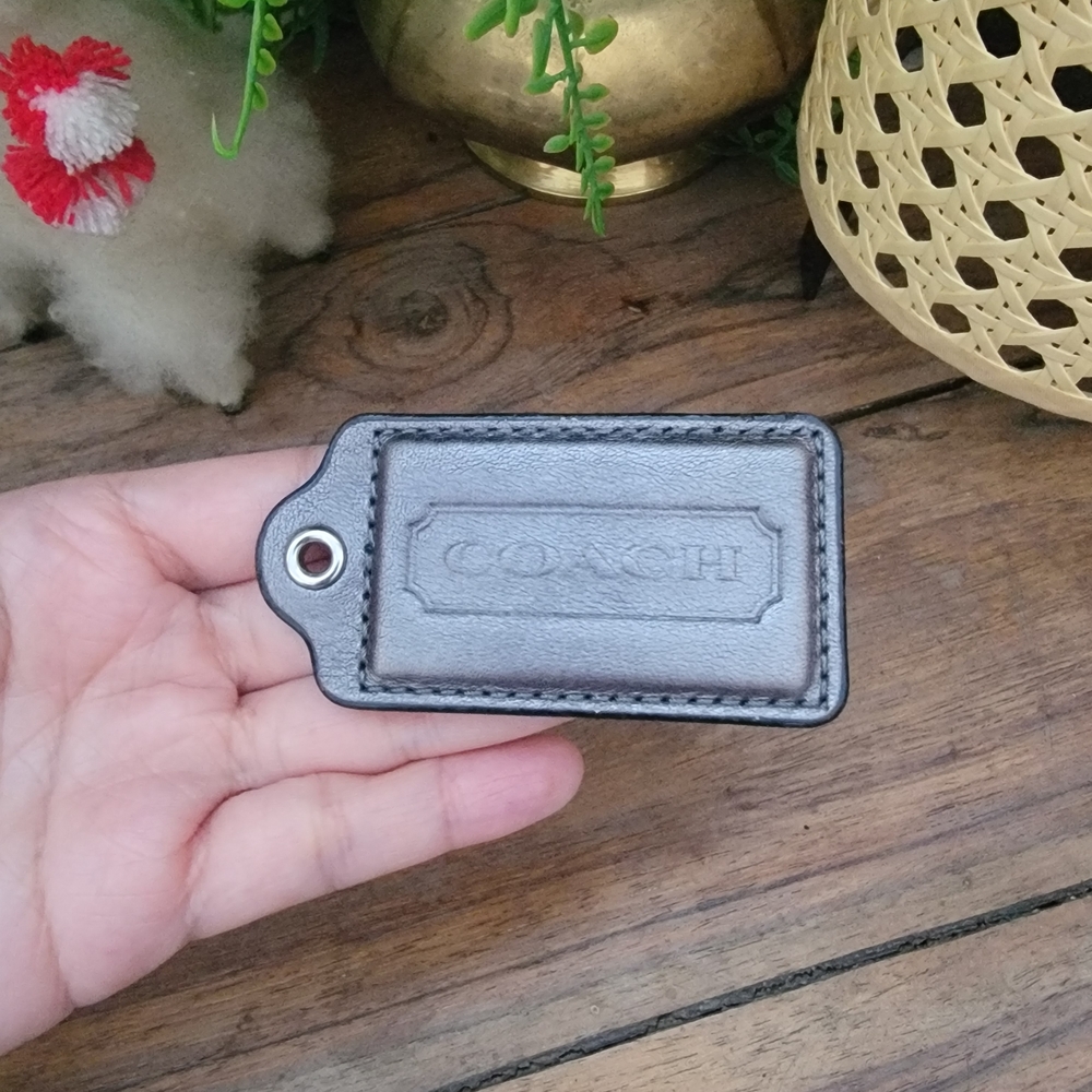 Coach Metallic Gray Leather Hang Tag